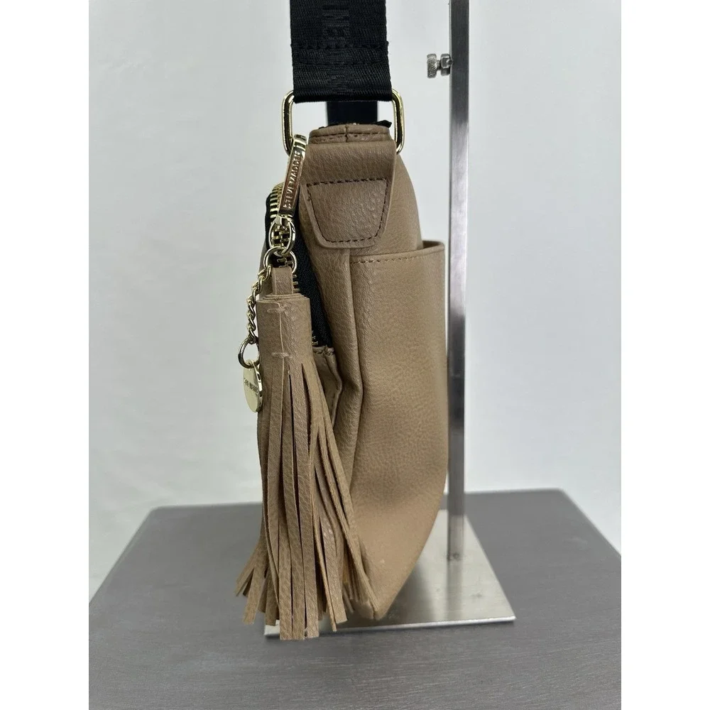 Steve Madden Tan Satchel Crossbody Purse Spell Out Black Gold 9x9‎ Brown